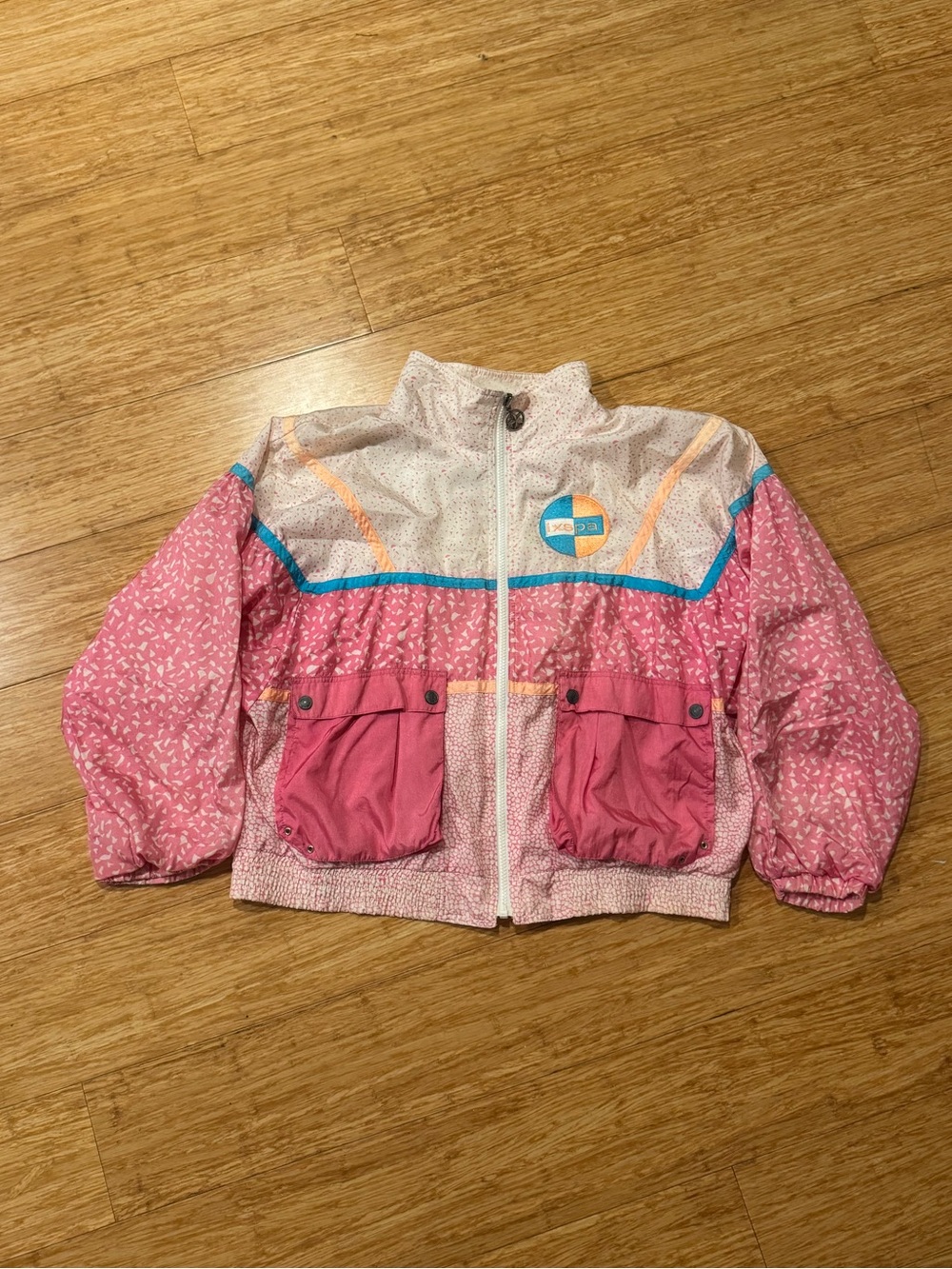 IXSPA by Jamie Sadock pink white speckle 80s print windbreaker track jacket